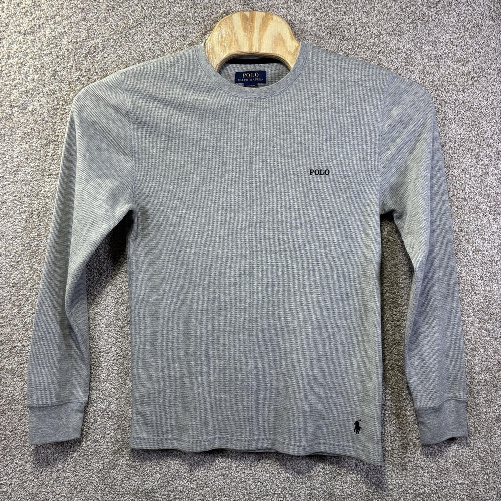 Polo Ralph Lauren Pajama Top Mens Medium Gray Waffle Knit Long Sleeve Sleepwear